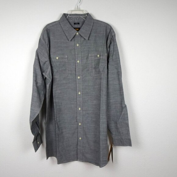 Lee Button Front Shirt Tall Men's Size XLT Gray Long Sleeve Stretch - Picture 1 of 9